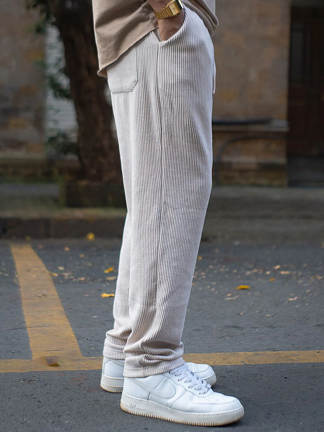 Powerlook Men Light Beige Corduroy Regular Fit Track Pant - Image 2