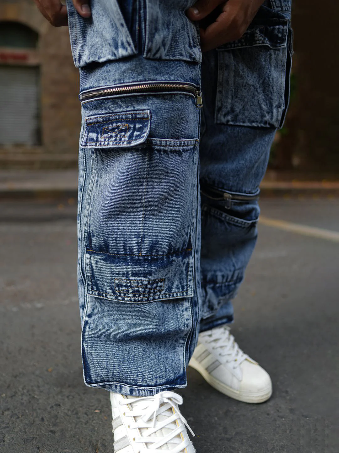 Powerlook Men Loose Baggy Fit Pure Cotton Denim Cargos - Image 6