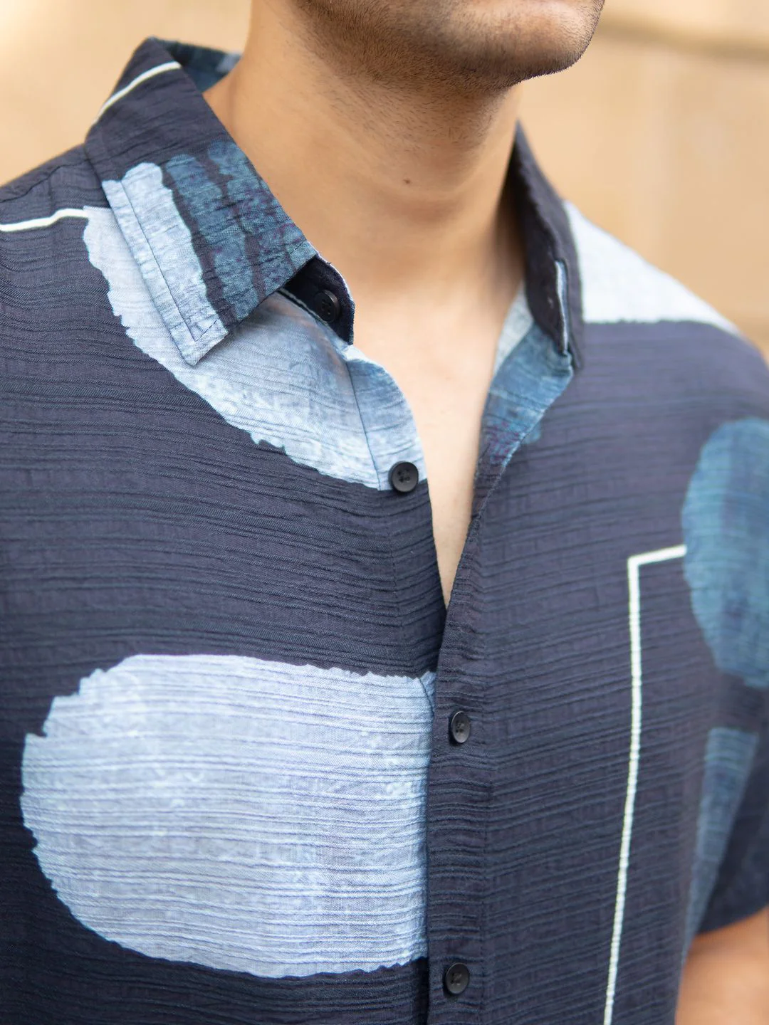 Powerlook Men Navy Abstract Structure Print Shirt - Image 2