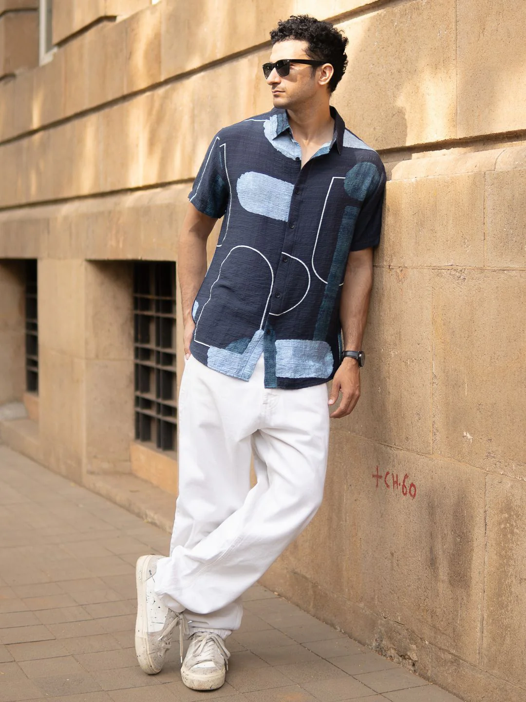 Powerlook Men Navy Abstract Structure Print Shirt - Image 4