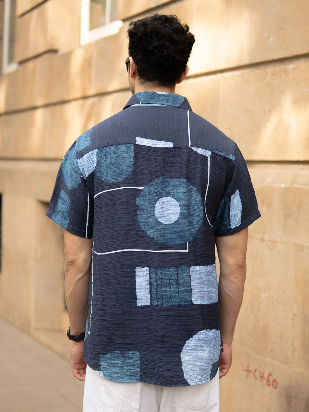 Powerlook Men Navy Abstract Structure Print Shirt - Image 5