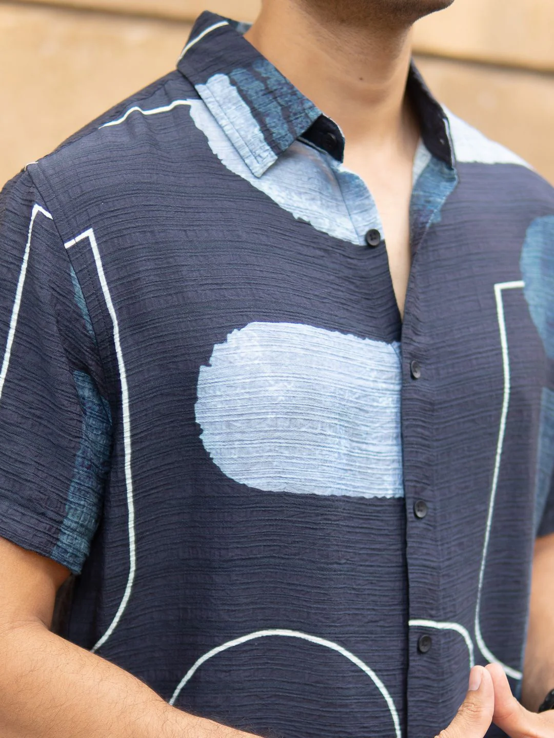 Powerlook Men Navy Abstract Structure Print Shirt - Image 7