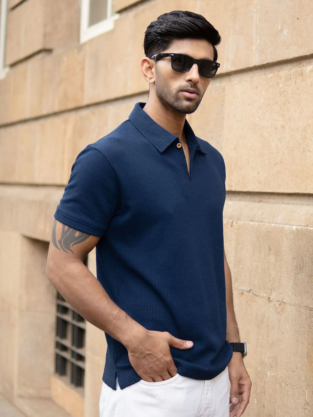 Powerlook Men Navy Structured Polo T-Shirt - Image 3