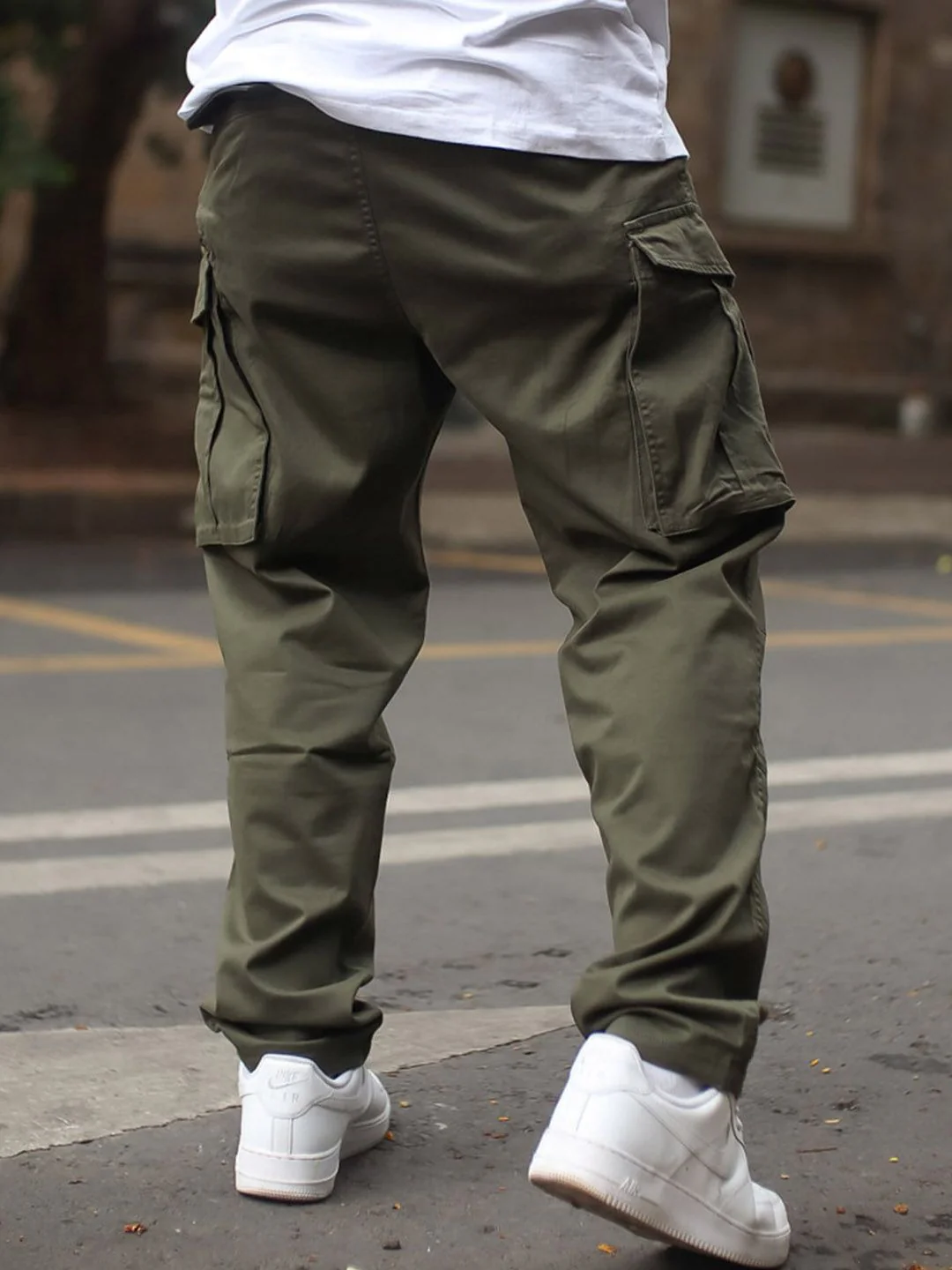 Powerlook Men Olive Green Clean Look Pure Cotton Cargo Jeans - Image 3