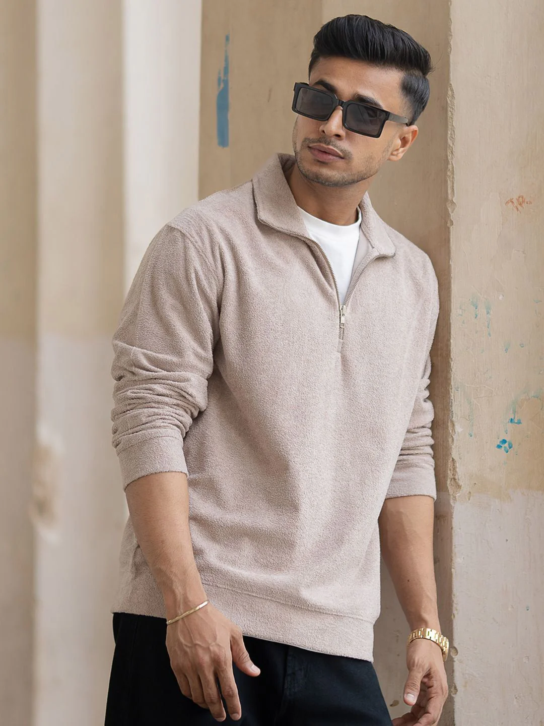 Powerlook Regular Fit Solid Mock Collar Pullover Sweatshirt - Image 7