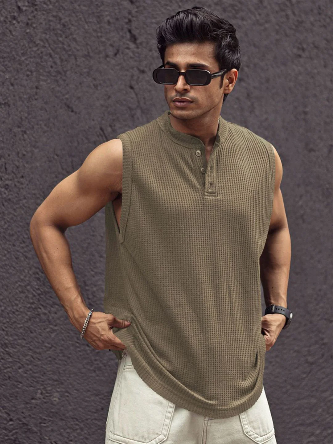 Powerlook Men Self Design Henley Neck T-shirt