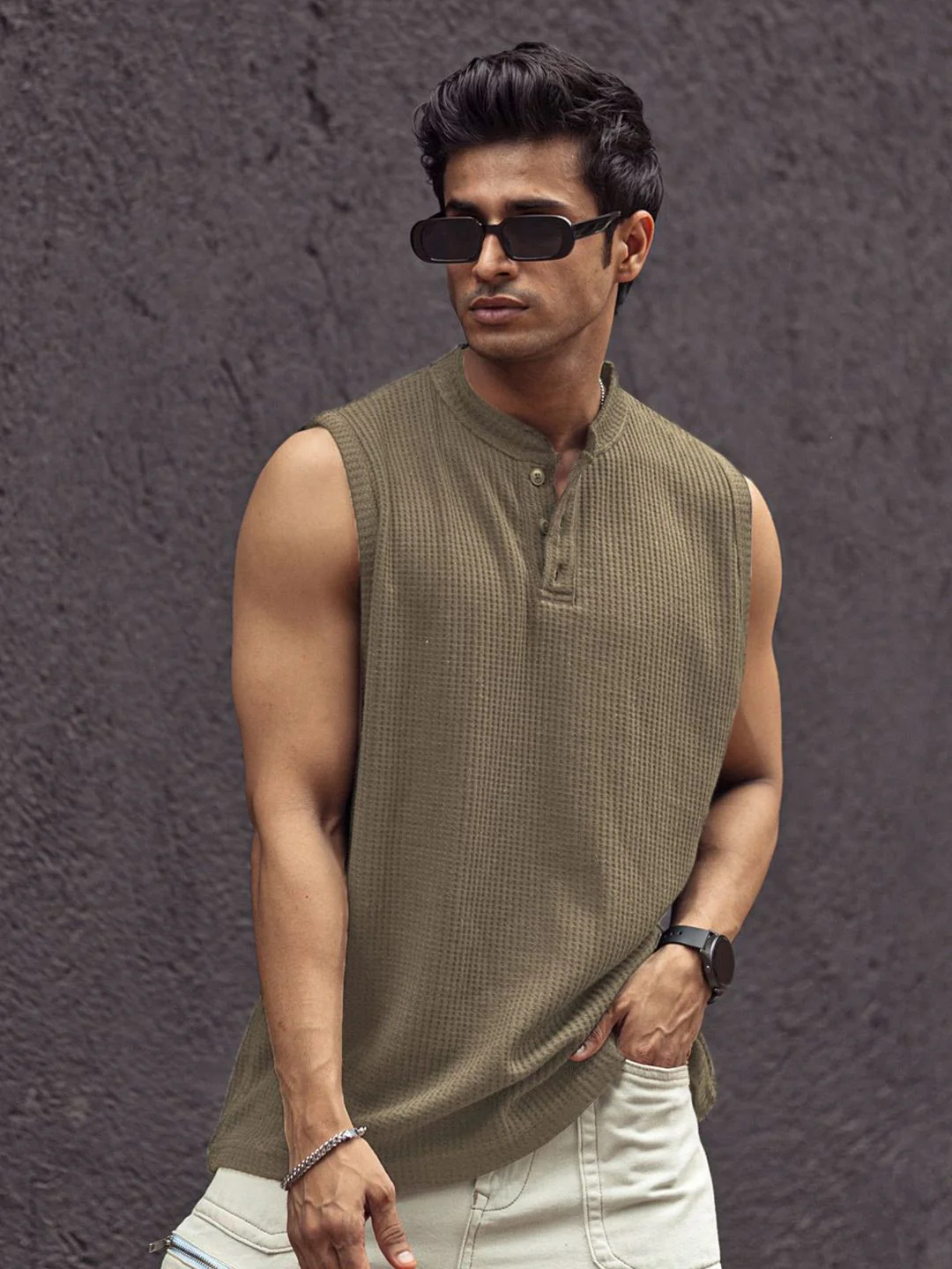 Powerlook Men Self Design Henley Neck T-shirt - Image 6