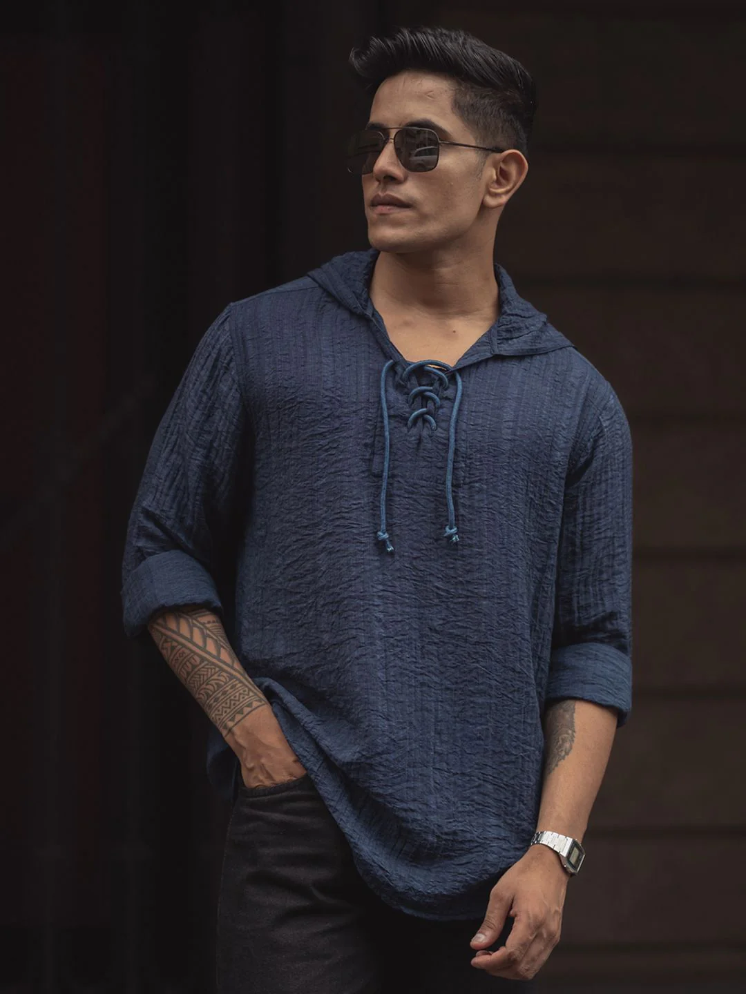 Powerlook Men Self Design Hood Relaxed Fit T-shirt - Image 6
