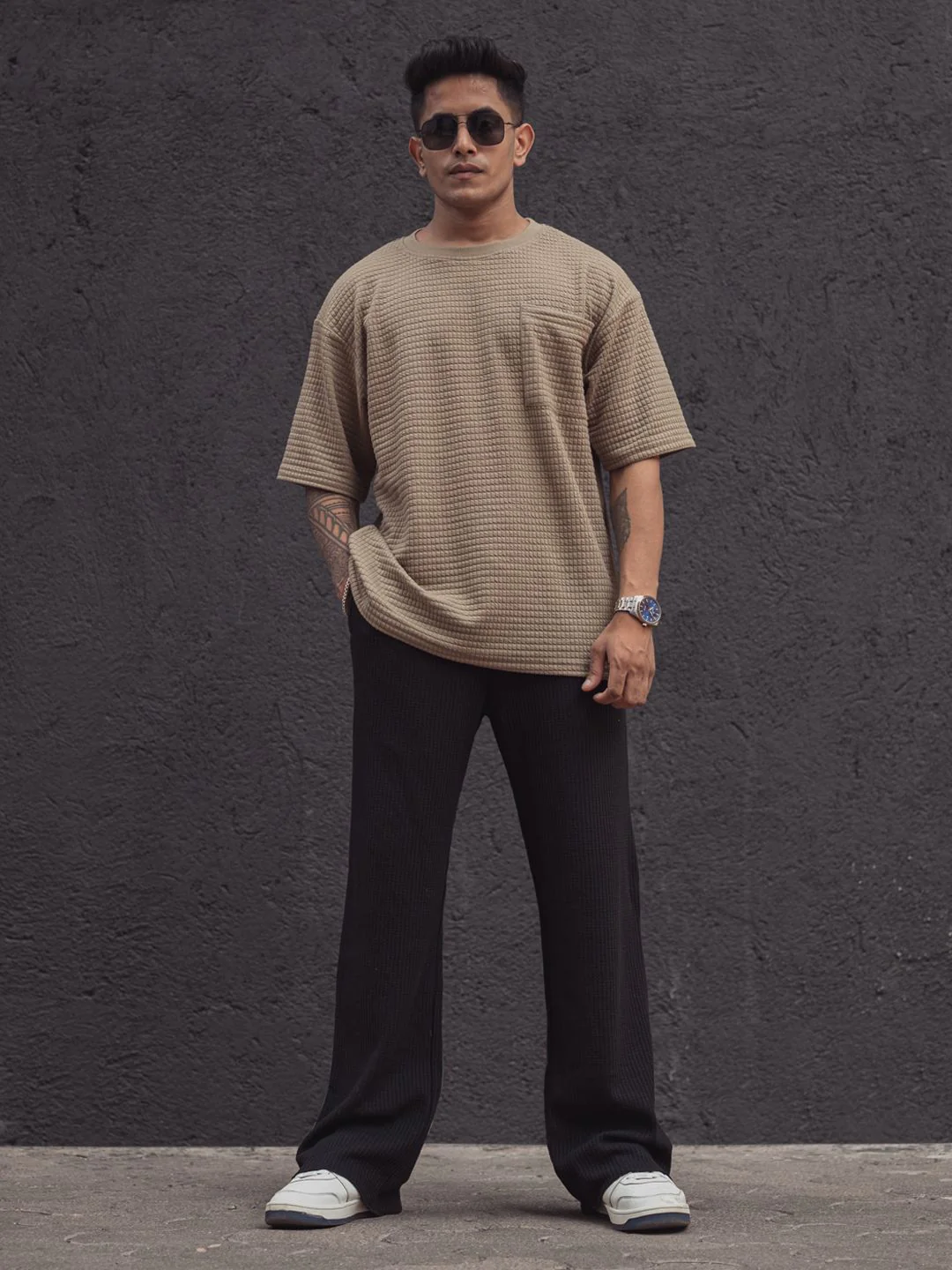 Powerlook Men Self Design Oversized Pockets T-shirt - Image 4