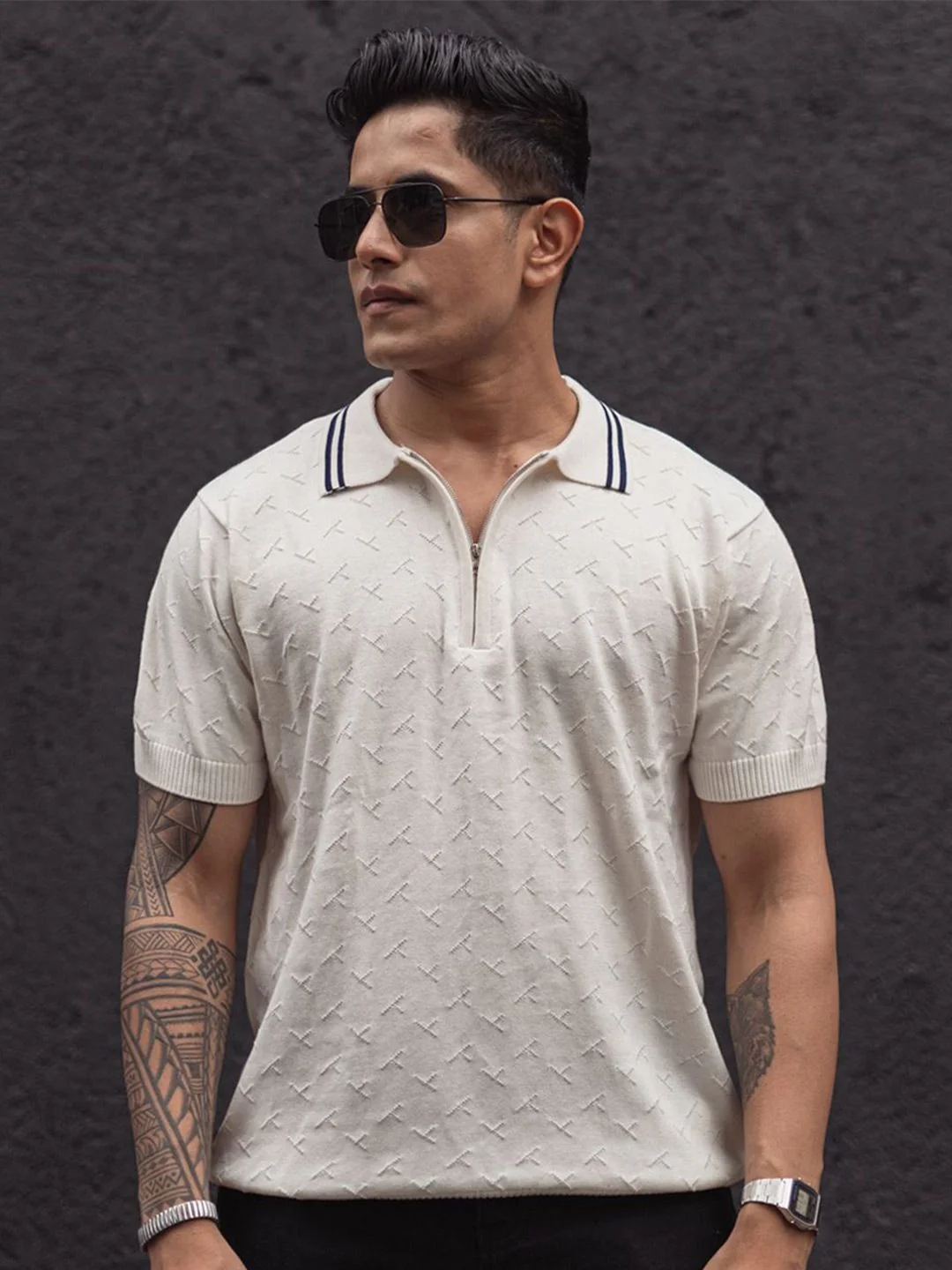 Powerlook Men Self Design Polo Collar Pure Cotton T-Shirt - Image 7