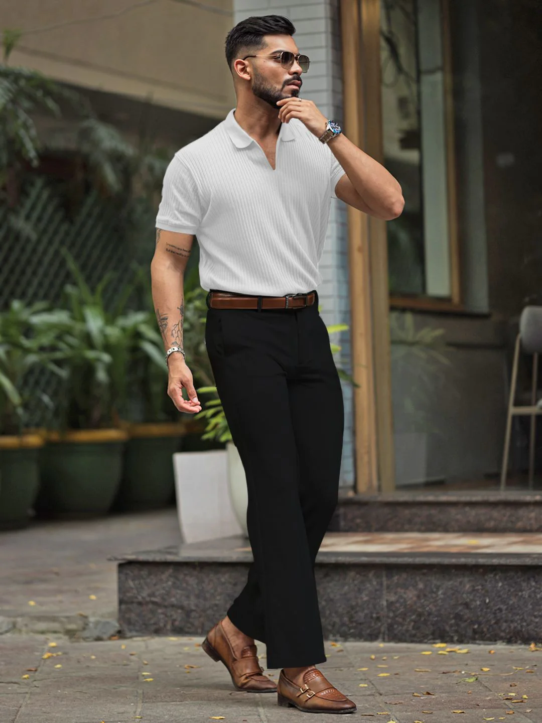 Powerlook Men Self Design Polo Collar Cotton T-shirt - Image 4