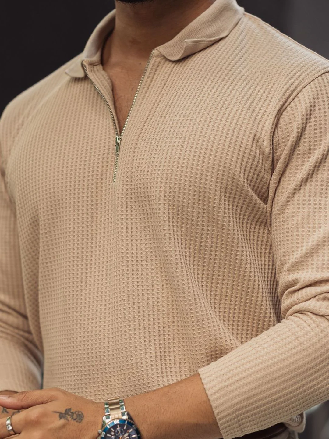 Powerlook Men Self Design Polo Collar Cotton T-shirt - Image 2