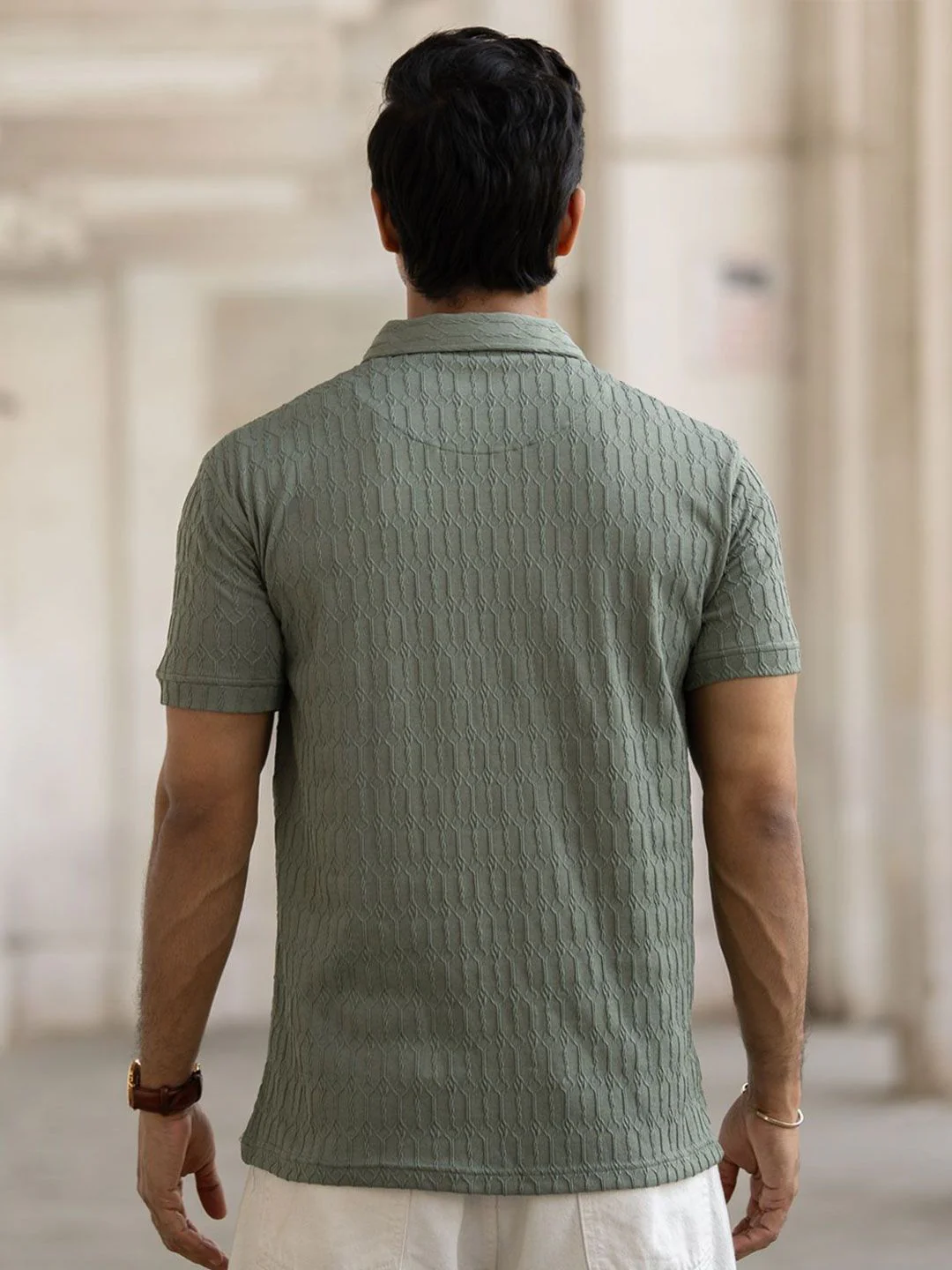 Powerlook Men Self Design Polo Collar Cotton T-shirt - Image 5