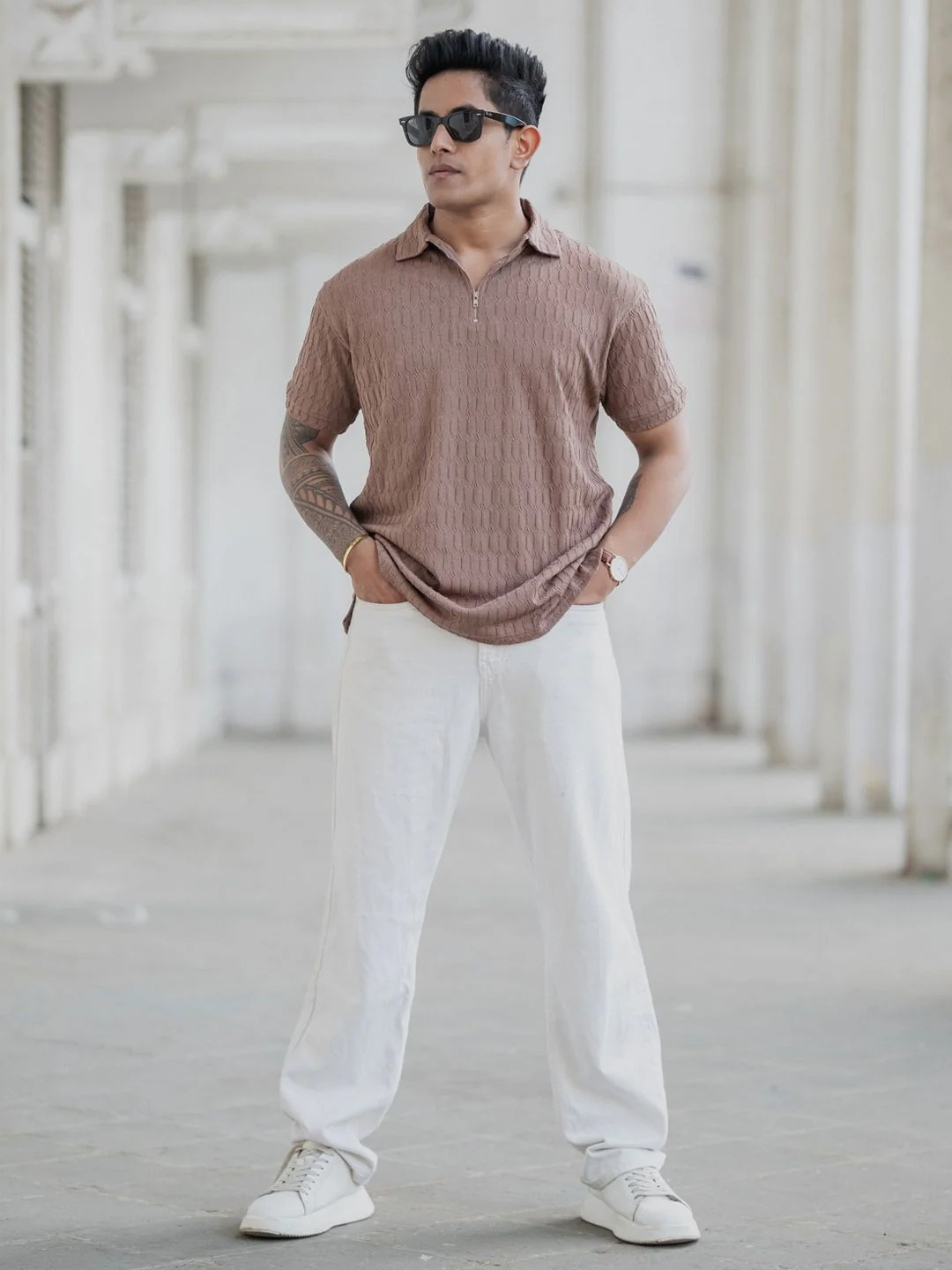 Powerlook Men Self Design Polo Collar Cotton T-shirt - Image 9
