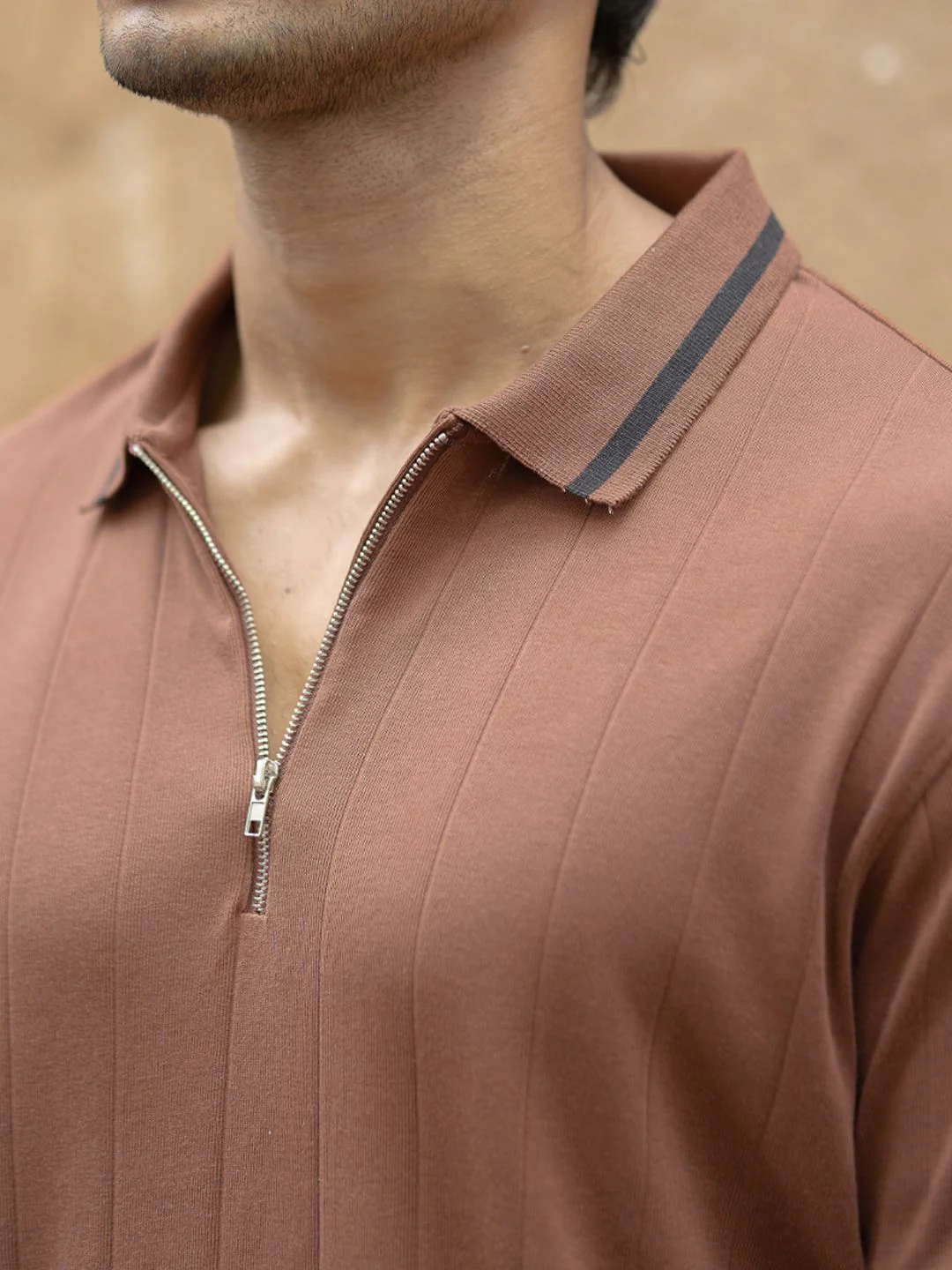 Powerlook Men Self Design Polo Collar Pure Cotton T-shirt - Image 2