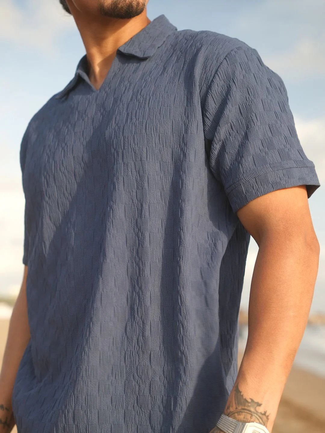 Powerlook Men Self-Design Polo Collar T-shirt - Image 2