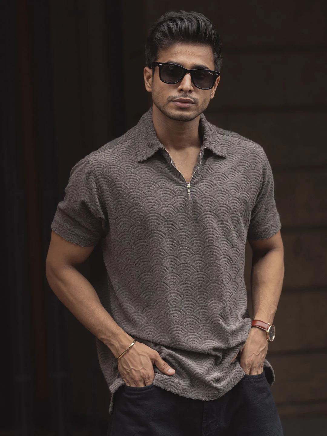 Powerlook Men Self Design Polo Collar T-shirt - Image 6