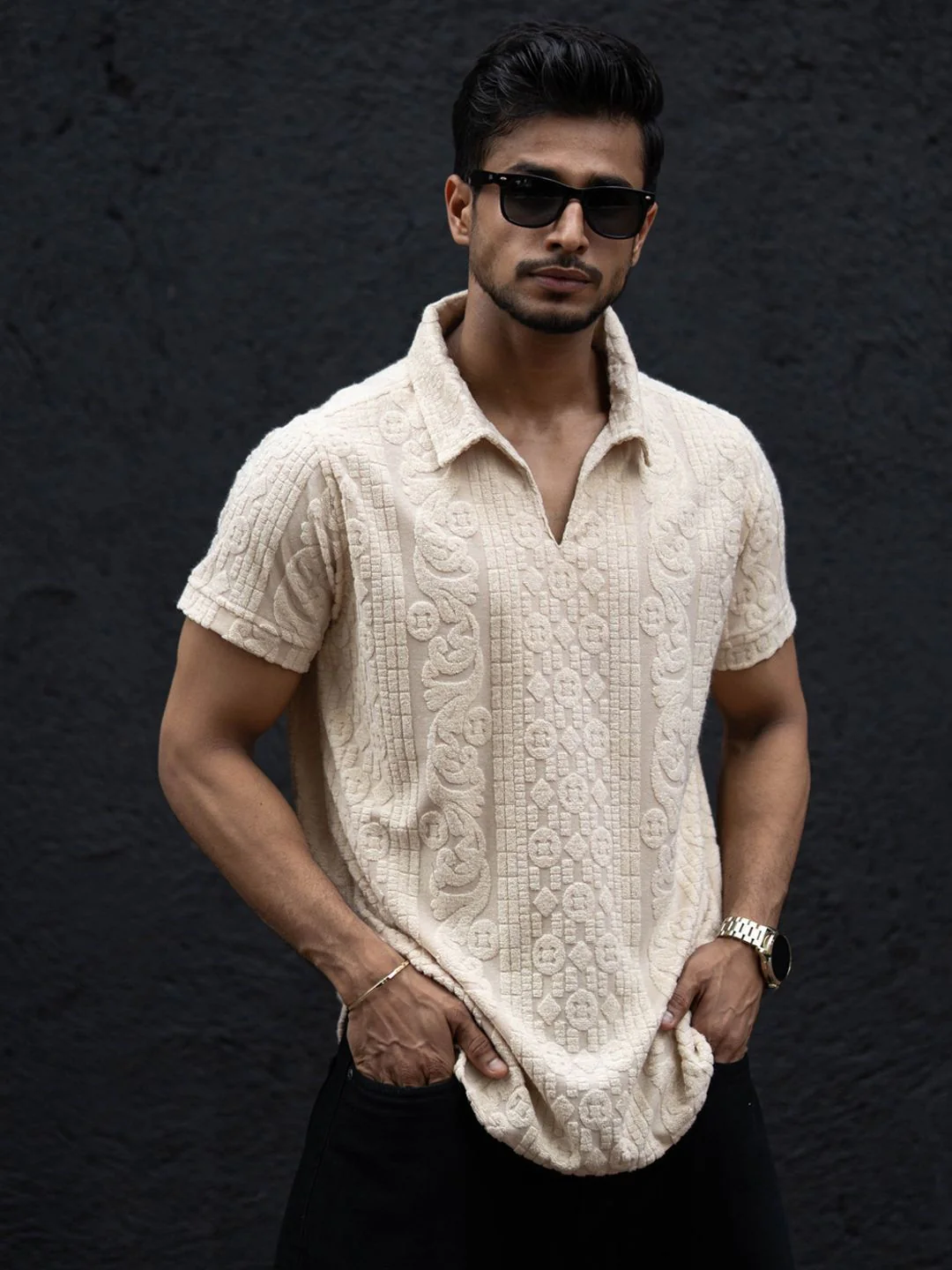 Powerlook Men Self Design Polo Collar T-shirt - Image 6