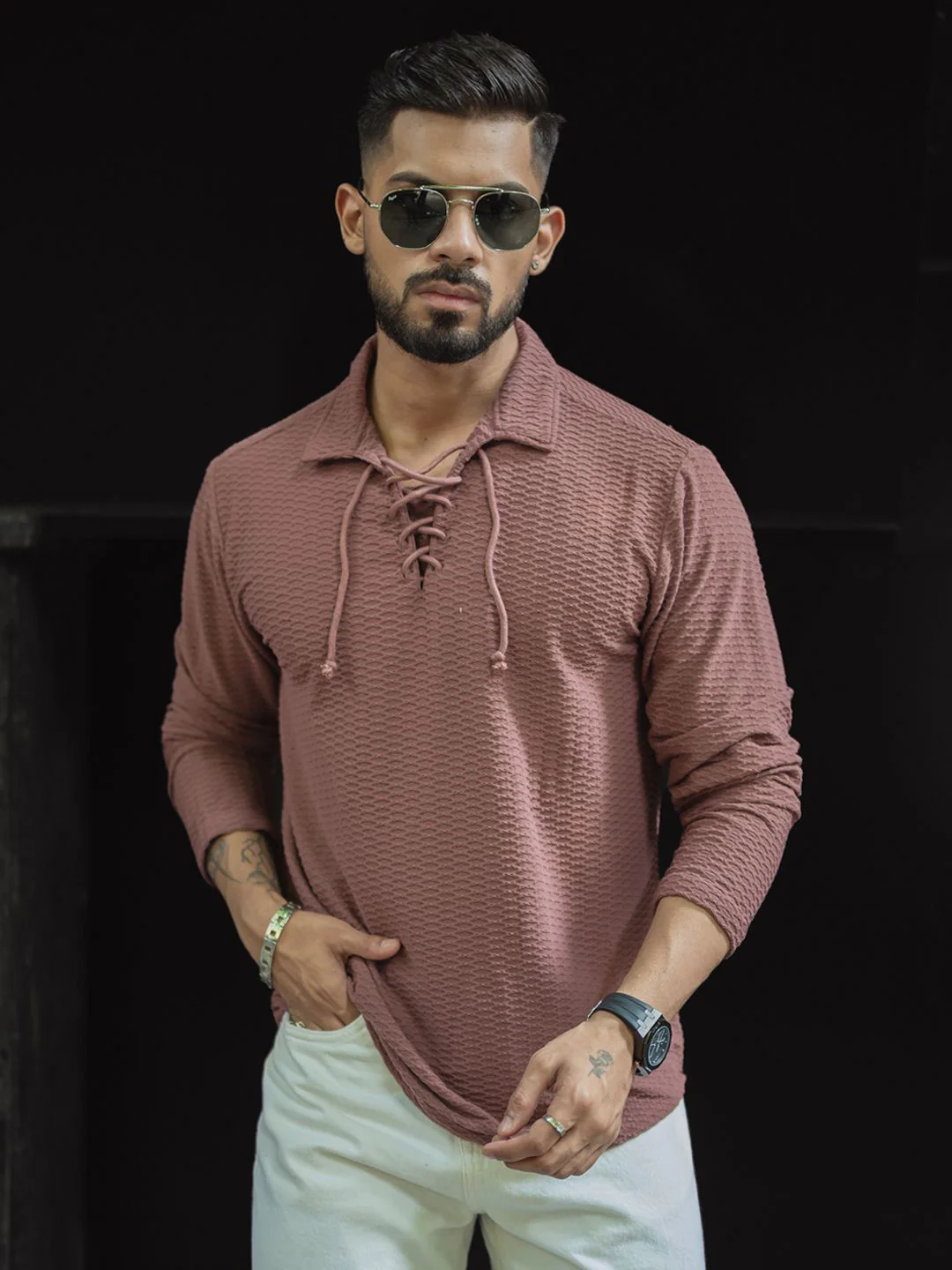 Powerlook Men Self Design Polo Collar T-shirt - Image 6