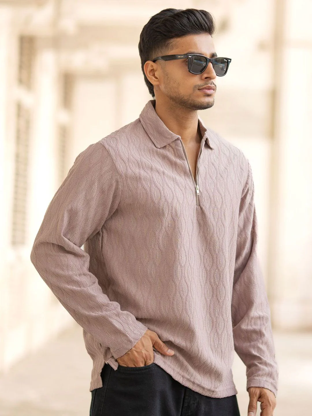 Powerlook Men Self Design Polo Collar T-shirt - Image 3