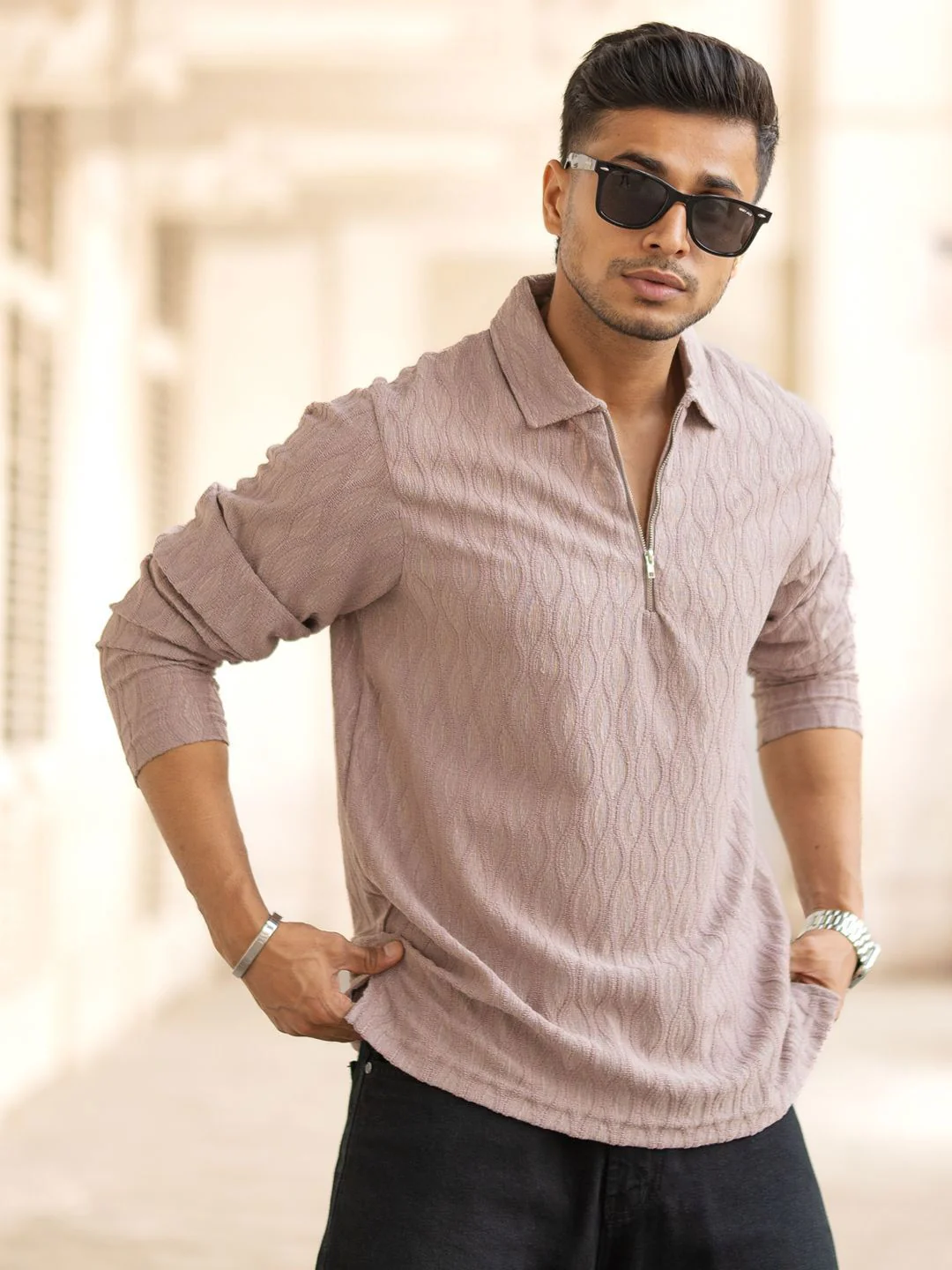 Powerlook Men Self Design Polo Collar T-shirt - Image 6