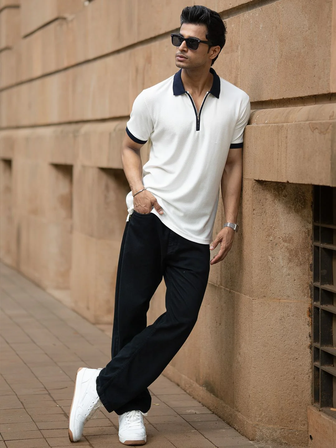 Powerlook Men Self Design Polo Collar T-shirt