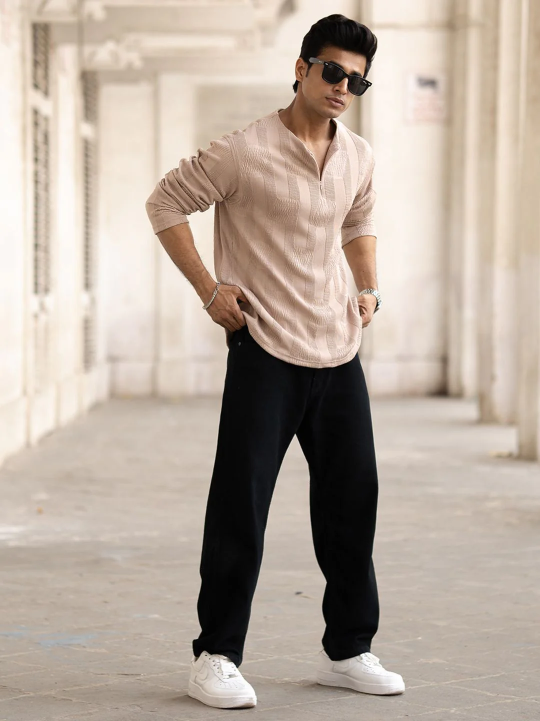 Powerlook Men Self Design V-Neck T-shirt - Image 4