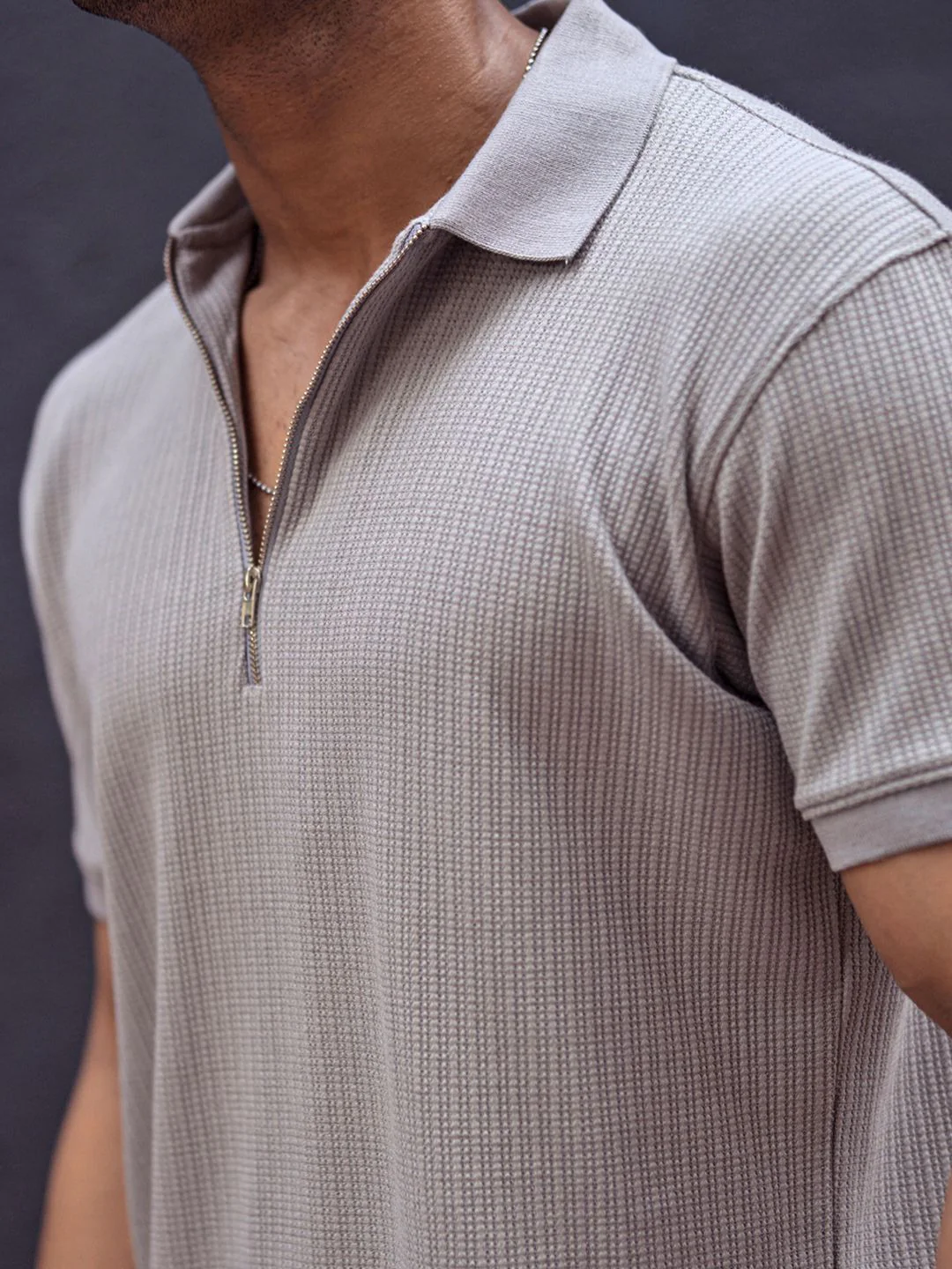 Powerlook Men Self Design Zip Closure T-shirt - Image 2