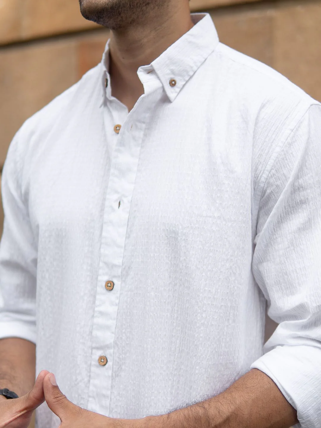 Powerlook Men Slim Fit Solid Button-Down Collar Cotton Casual Shirt - Image 2