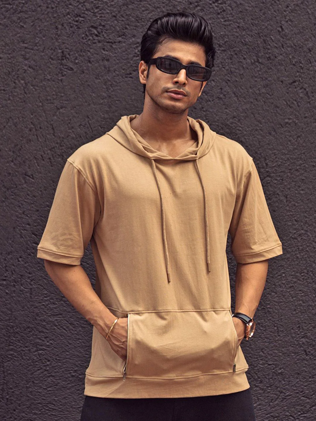 Powerlook Men Solid Hood Cotton Oversized T-Shirt - Image 2