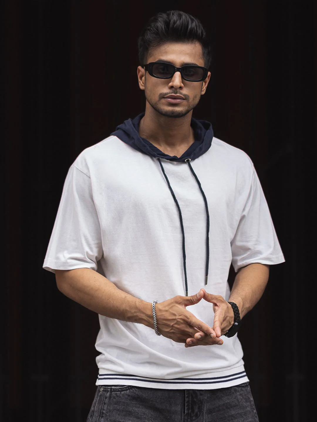 Powerlook Men Solid Hooded Drop-Shoulder Sleeves Pure Cotton Oversized T-shirt - Image 7