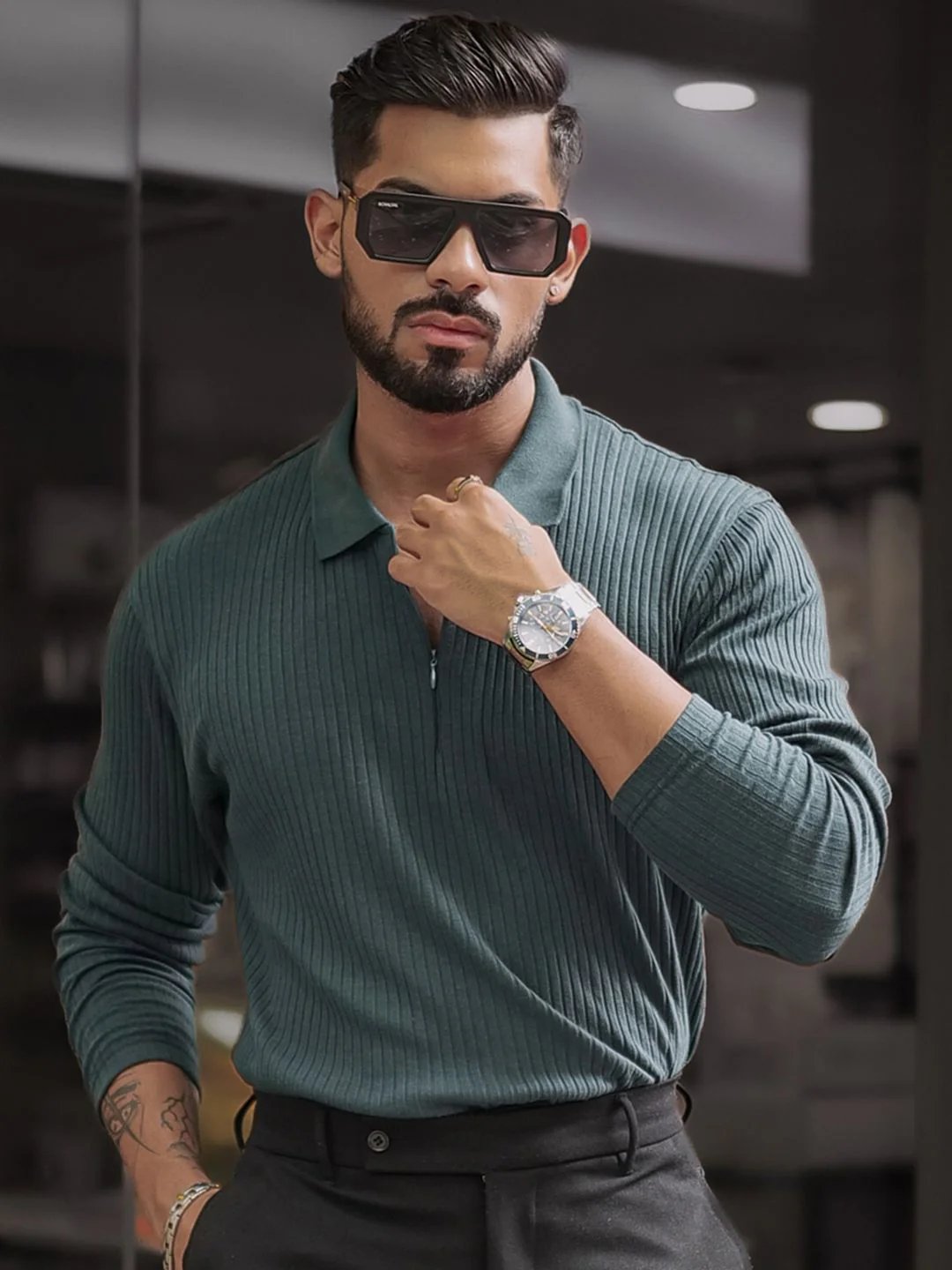 Powerlook Men Solid Polo Collar Cotton T-shirt - Image 4