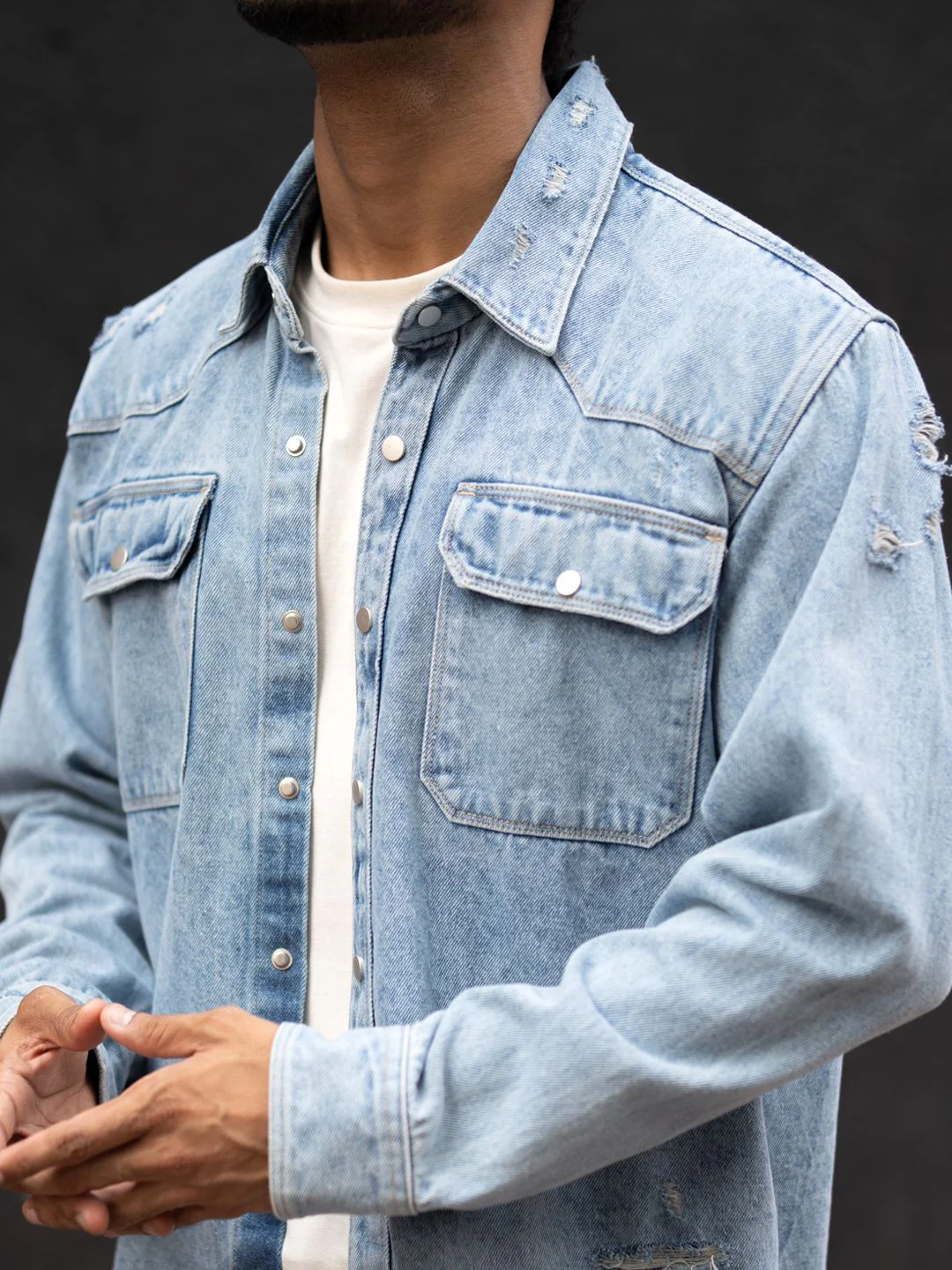 Powerlook Men Spread Collar Faded Cotton Casual Shirt - Image 2