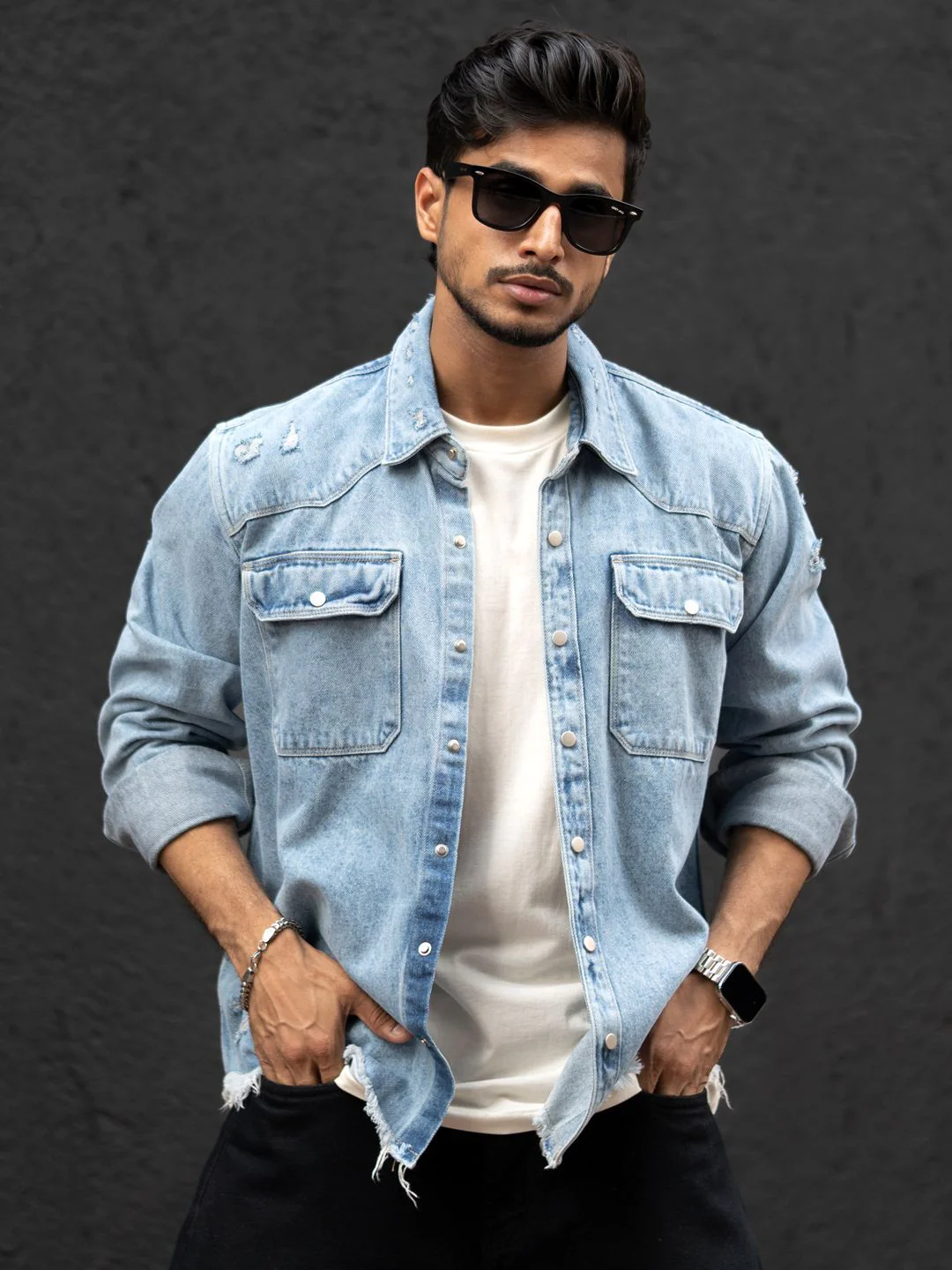 Powerlook Men Spread Collar Faded Cotton Casual Shirt - Image 6