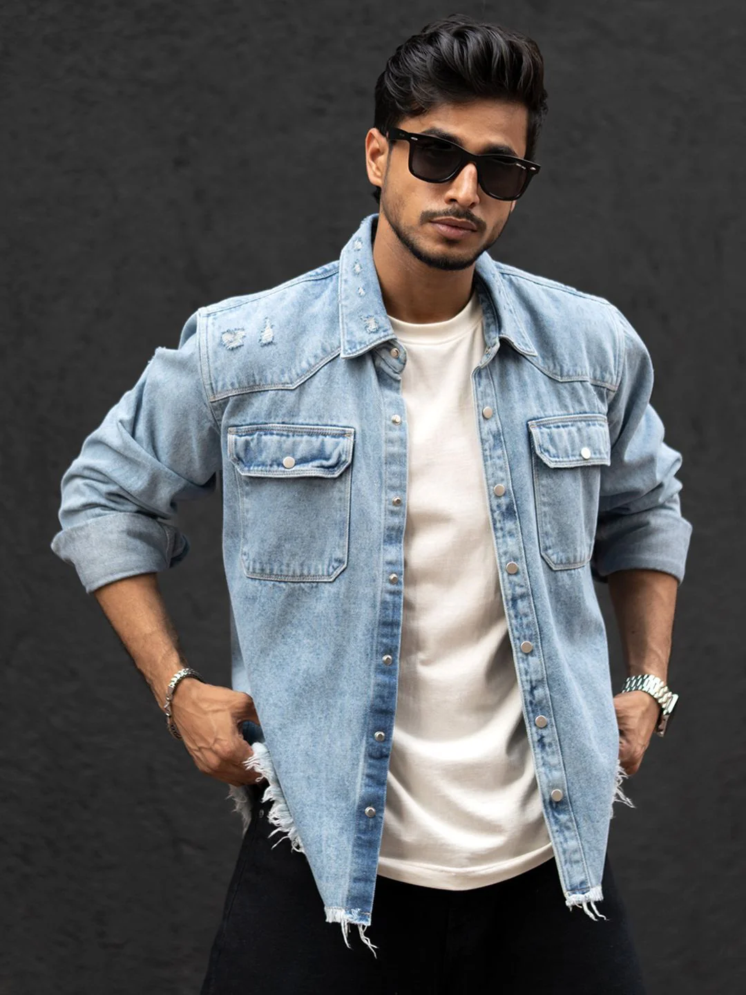 Powerlook Men Spread Collar Faded Cotton Casual Shirt - Image 7