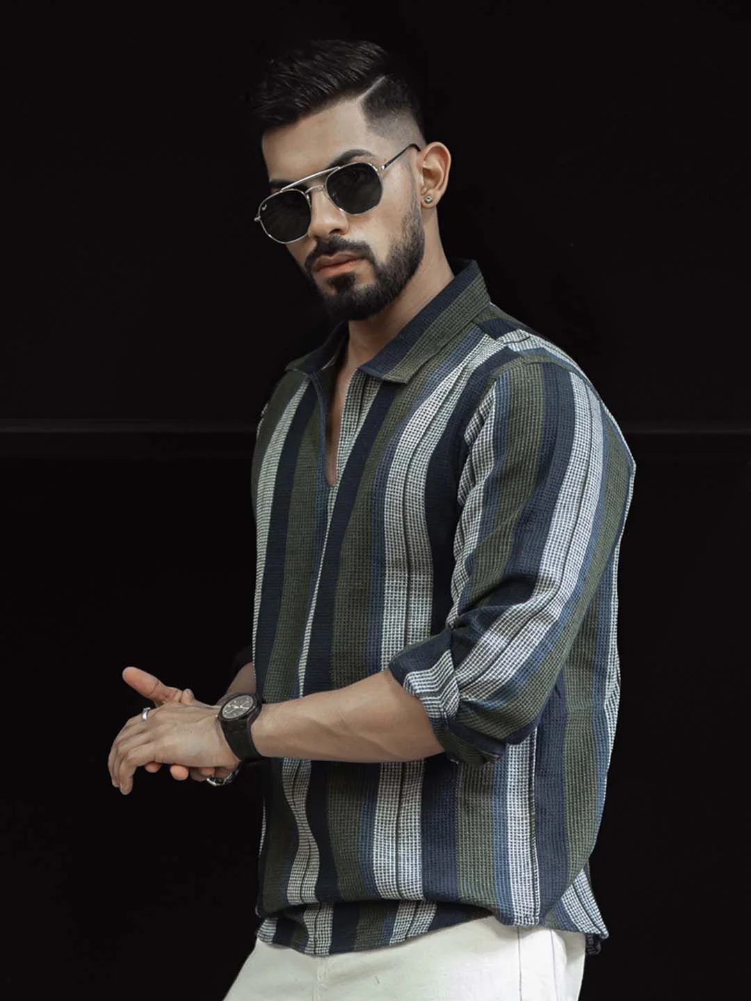 Powerlook Men Spread Collar Multi Striped Cotton Casual Shirt - Image 5