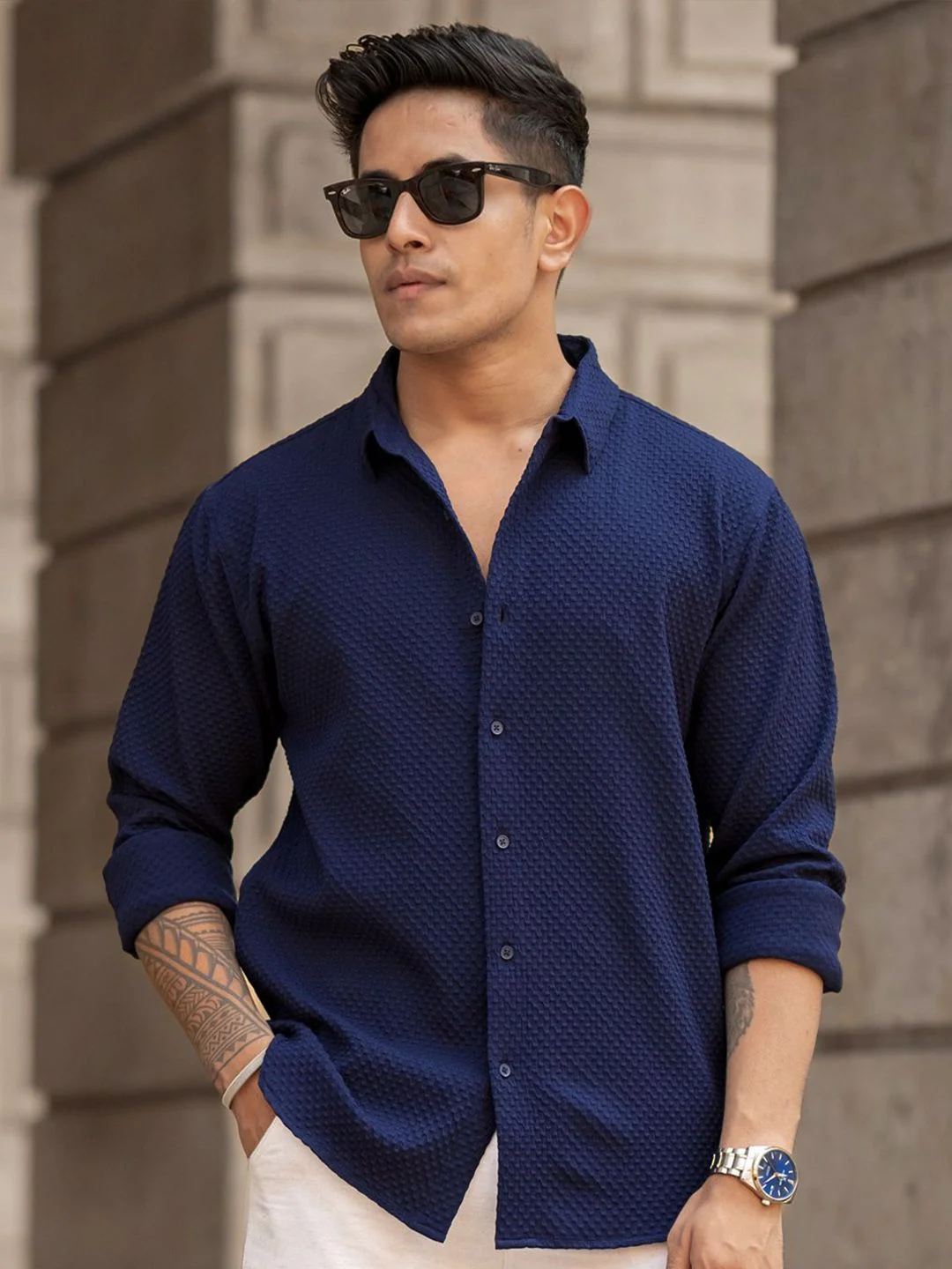 Powerlook Men Spread Collar Solid Casual Shirt - Image 6