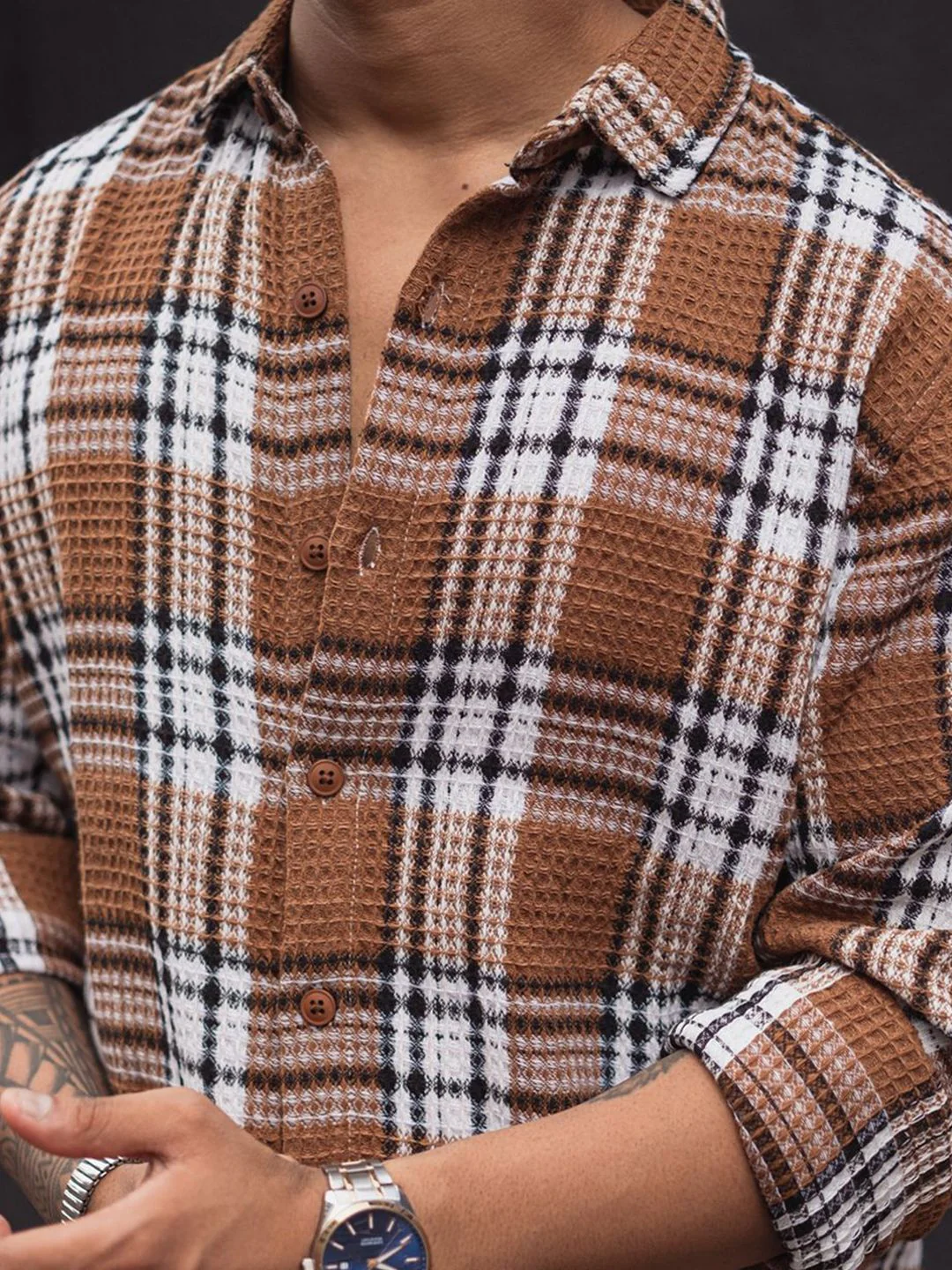 Powerlook Men Spread Collar Tartan Checked Casual Shirt - Image 2