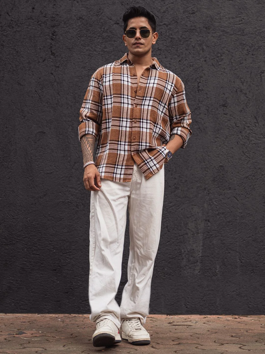 Powerlook Men Spread Collar Tartan Checked Casual Shirt - Image 4
