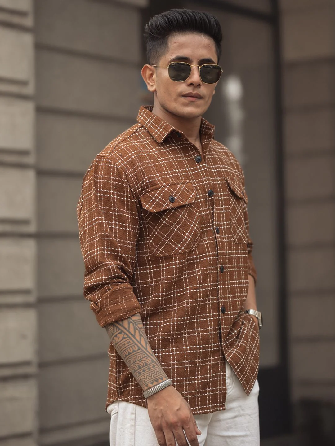 Powerlook Men Spread Collar Tartan Checked Casual Shirt - Image 3