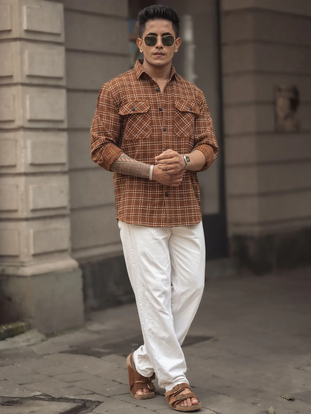 Powerlook Men Spread Collar Tartan Checked Casual Shirt - Image 4
