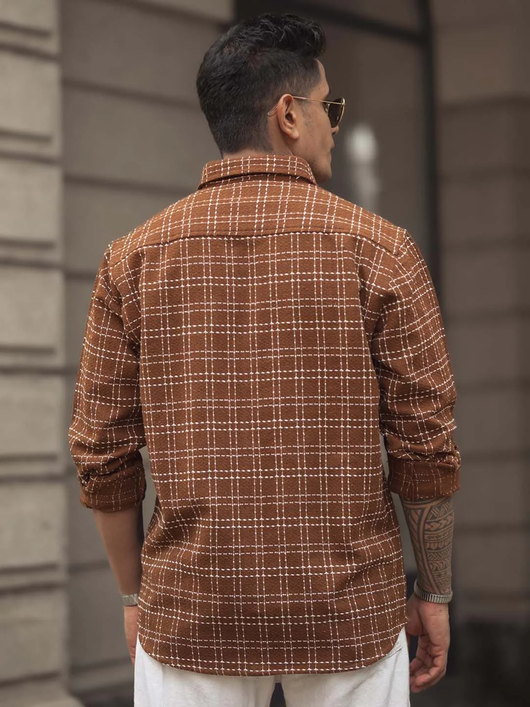 Powerlook Men Spread Collar Tartan Checked Casual Shirt - Image 5