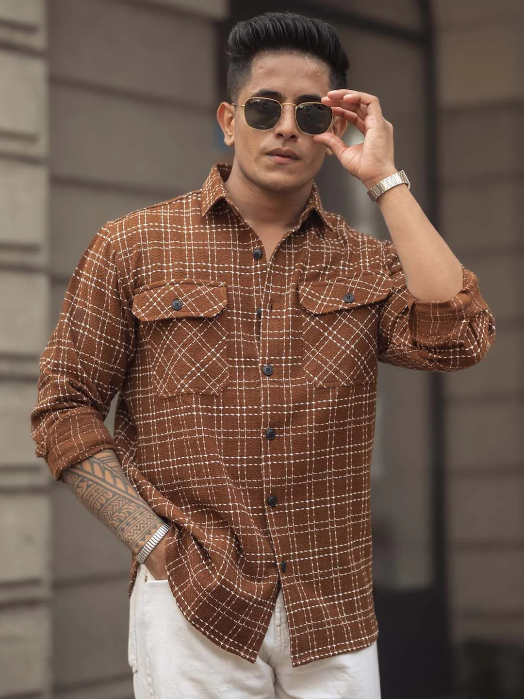 Powerlook Men Spread Collar Tartan Checked Casual Shirt - Image 7