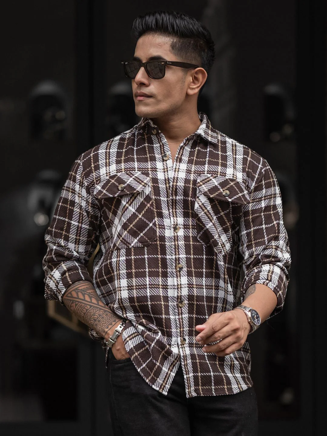 Powerlook Men Spread Collar Tartan Checked Casual Shirt - Image 6