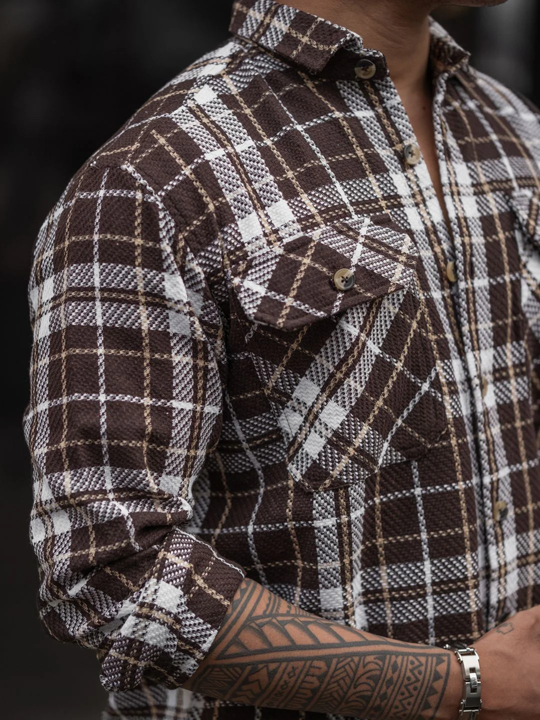 Powerlook Men Spread Collar Tartan Checked Casual Shirt - Image 7