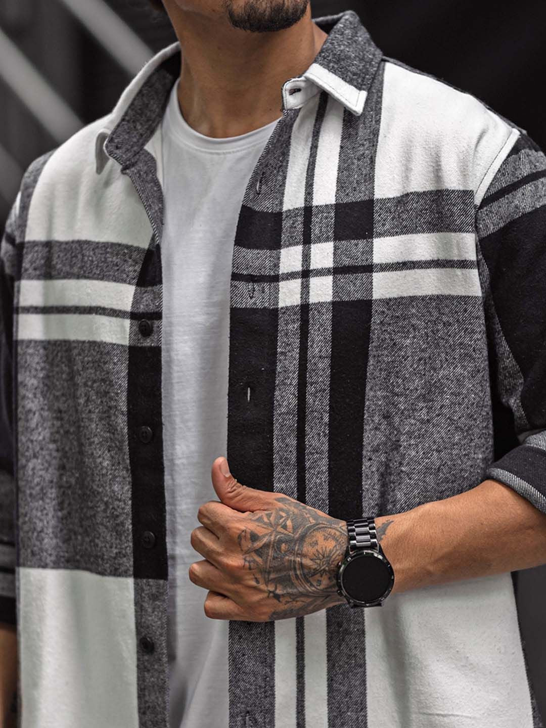 Powerlook Men Spread Collar Tartan Checked Cotton Casual Shirt - Image 2