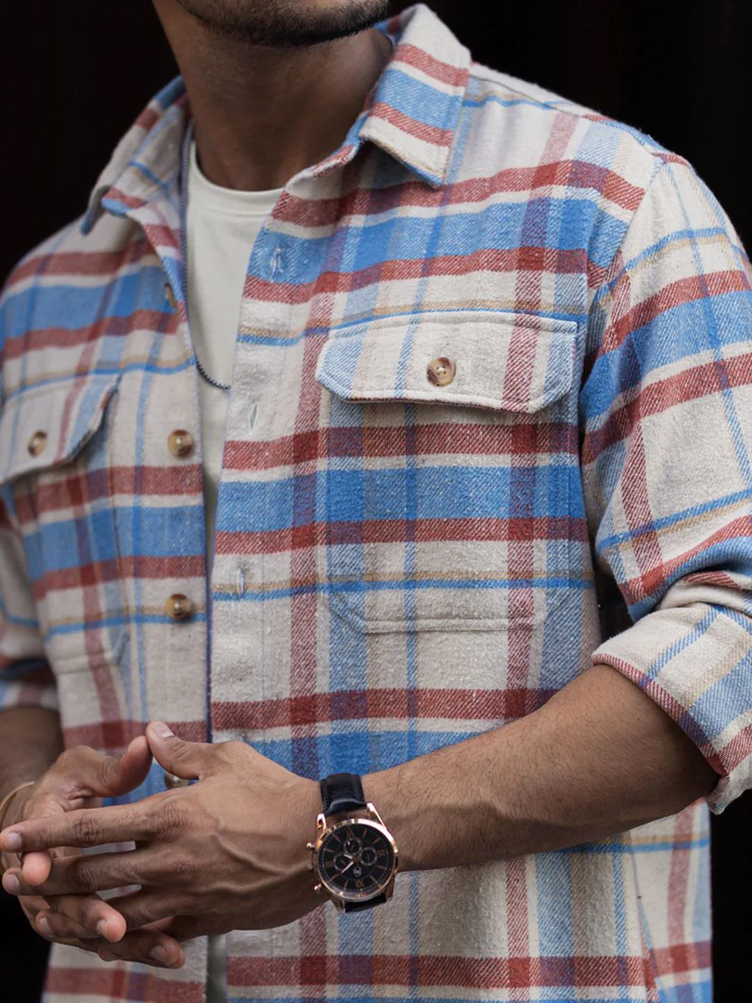 Powerlook Men Spread Collar Tartan Checked Cotton Casual Shirt - Image 2