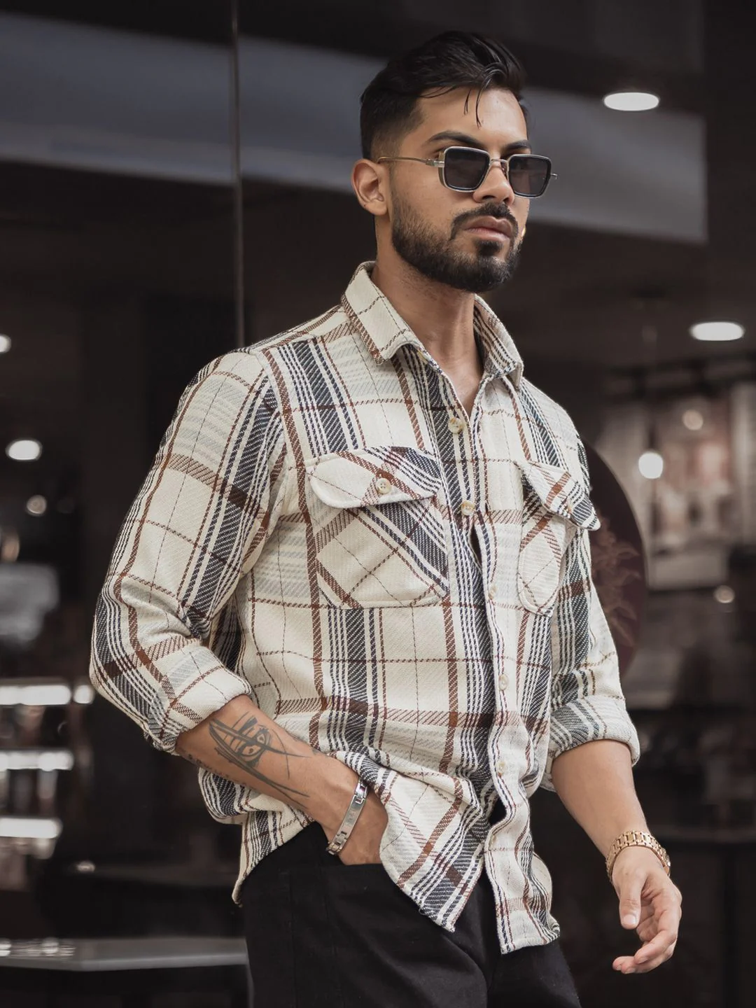 Powerlook Men Spread Collar Tartan Checked Cotton Casual Shirt - Image 3