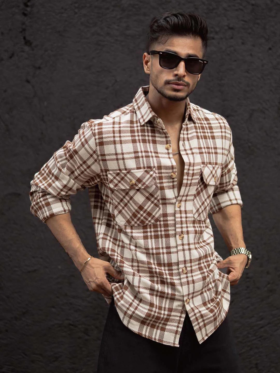 Powerlook Men Spread Collar Tartan Checked Cotton Casual Shirt - Image 3