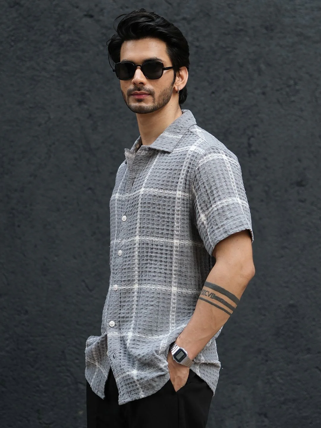 Powerlook Men Spread Collar Tartan Checks Self Design Opaque Checked Casual Shirt - Image 5